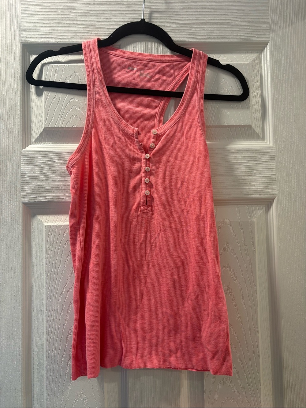 aerie Coral Pink Button-Front Ribbed Tank